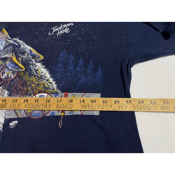Vintage 90s Wolf Nature T-Shirt Jackson Hole Wyoming USA Men’s Size XL Blue - Picture 3 of 9